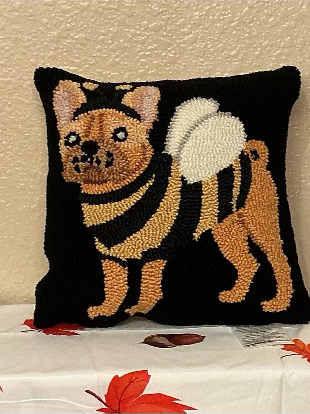 Black and Tan Bumblebee Dog Hooked Pillow   New